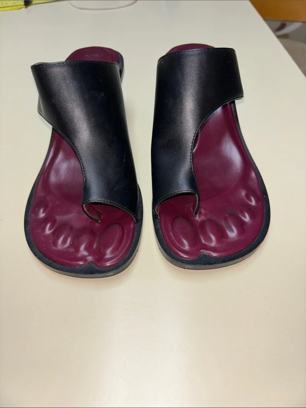 Zara Black Slide Sandal with Burgundy Insole and Kitten Heel